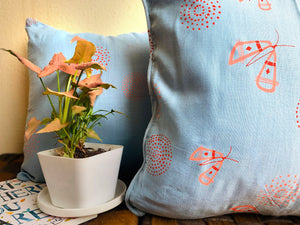 Sky Blue & Peach Butterflies Cushion Covers by Hathi Home