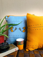Load image into Gallery viewer, Love Birds in Sky Blue &amp; Mustard Cushion Covers by Hathi Home